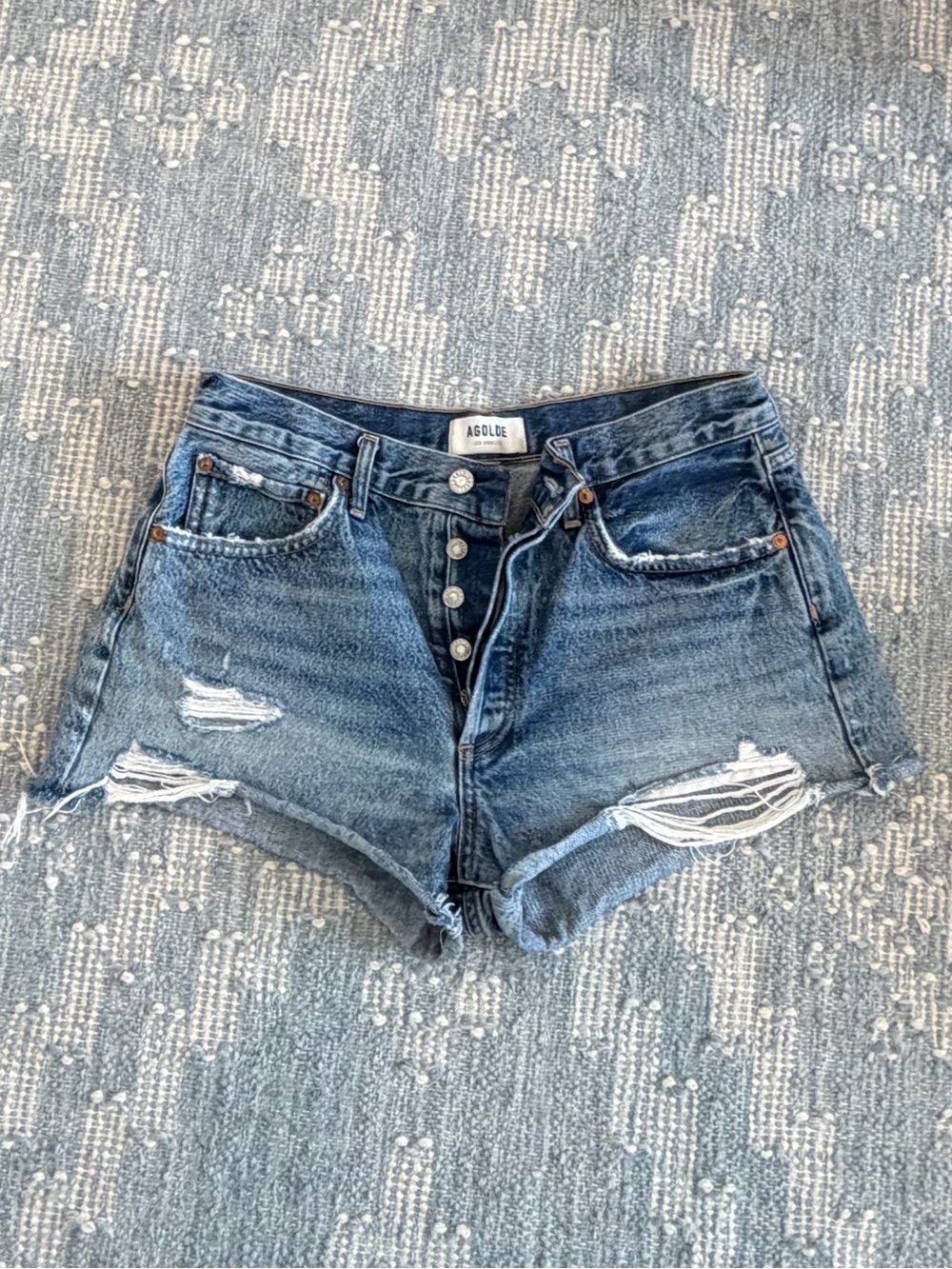 Agolde Parker Cutoff Light Blue Distressed High-Rise Jean Shorts